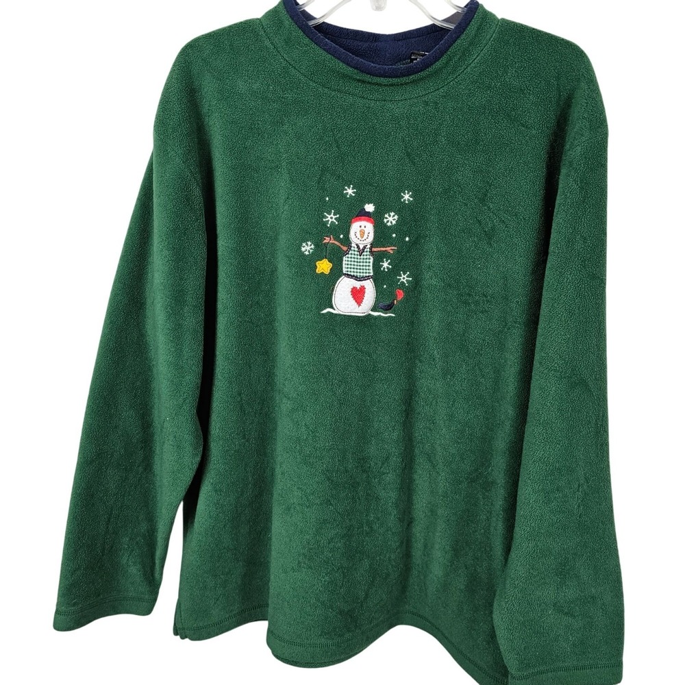 Womens L Christmas Holiday Snowman Pullover Fleece Embroidered Top Winter Snow - Picture 2 of 11